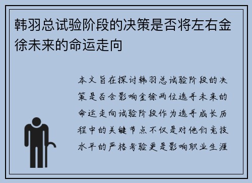 韩羽总试验阶段的决策是否将左右金徐未来的命运走向