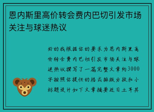 恩内斯里高价转会费内巴切引发市场关注与球迷热议