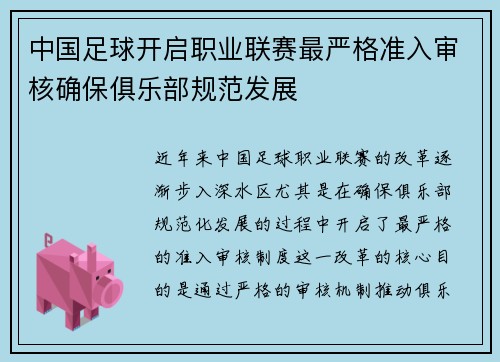 中国足球开启职业联赛最严格准入审核确保俱乐部规范发展